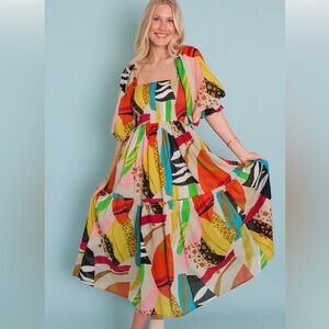 NWT Avara Boutique - Fate Multicolor Abstract Maxi Dress